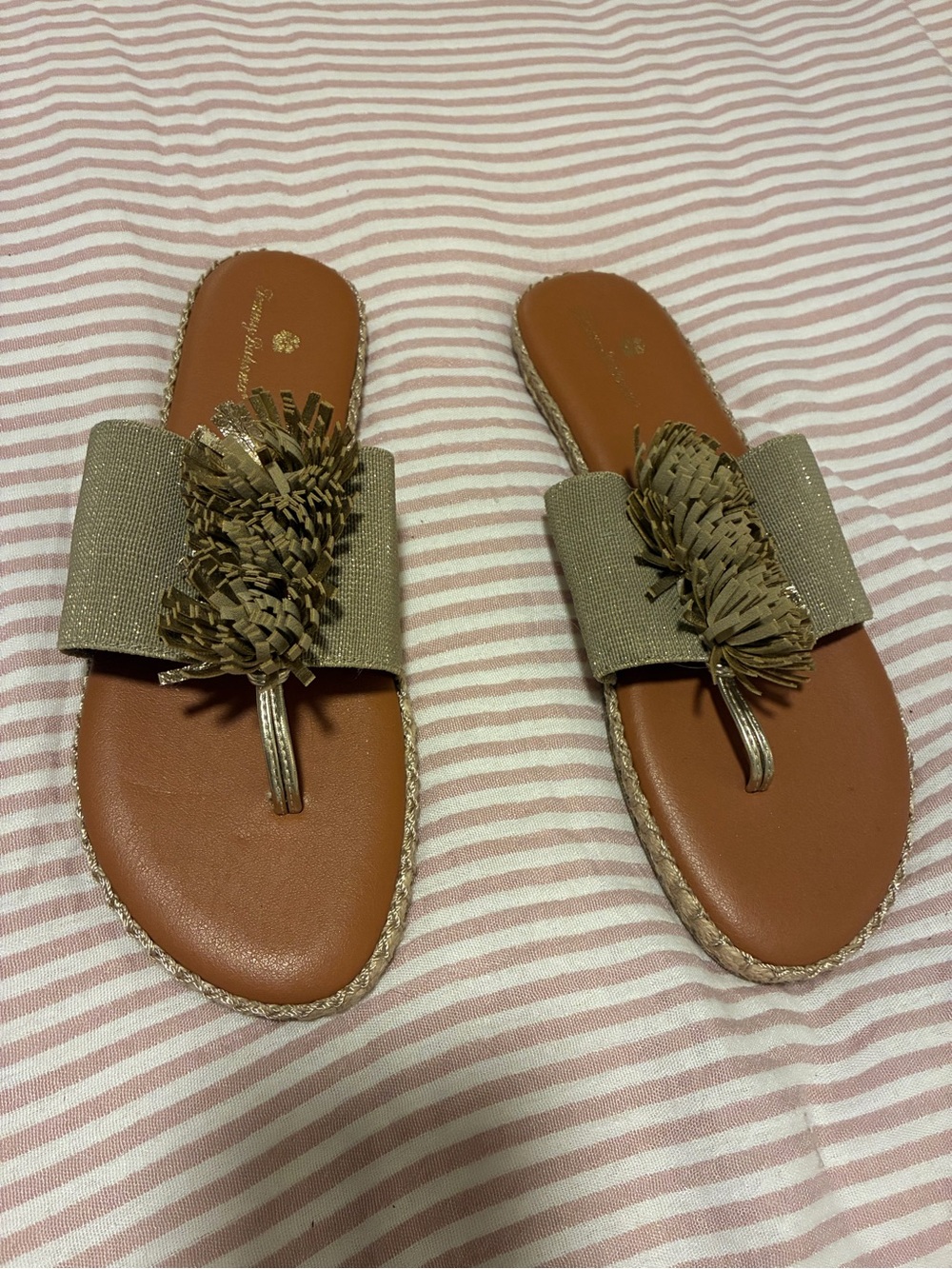 Tommy Bahama Metallic Gold-Tone Floral Slide Sandals